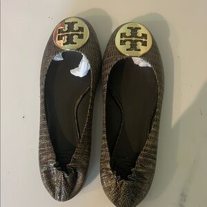 Tory Burch Brown Snake skin-like Ballet Flats